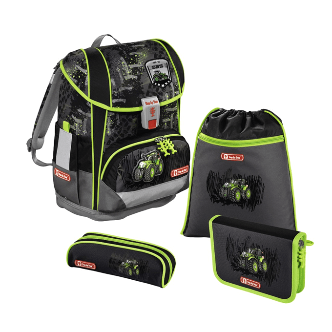 Školní aktovka LIGHT 2 pro prvňáčky - 4-dílný set, Step by Step Traktor, certifikát AGR